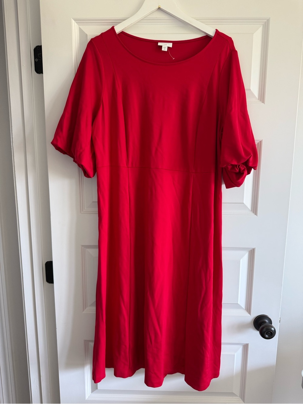J. Jill Red Puff Sleeve A-Line Dress